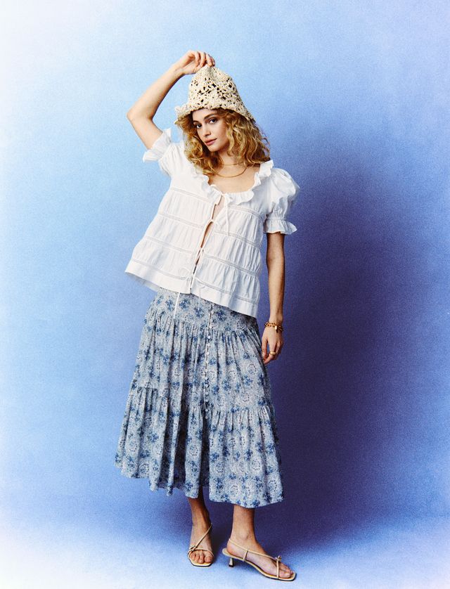 Cotton Slub Midi Skirt