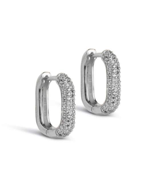 Sparkling square silver hoops - 15 mm