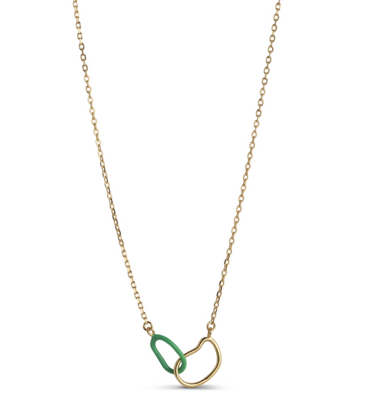 Necklace Organic Double circle - Gold/green